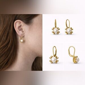 Faux pearl & gold findings hook pierced earrings 🤍🤍💛💛